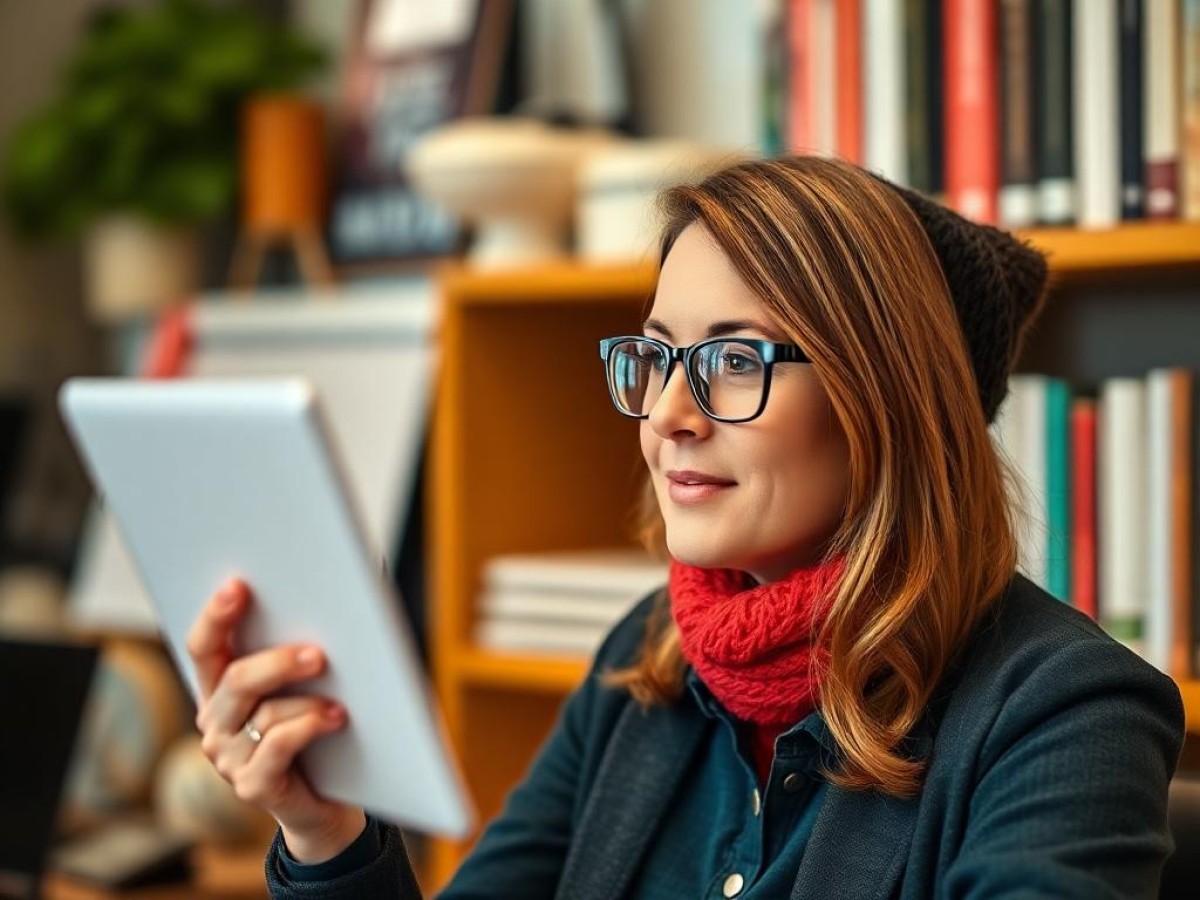 A woman smiles and yells through a megaphone.