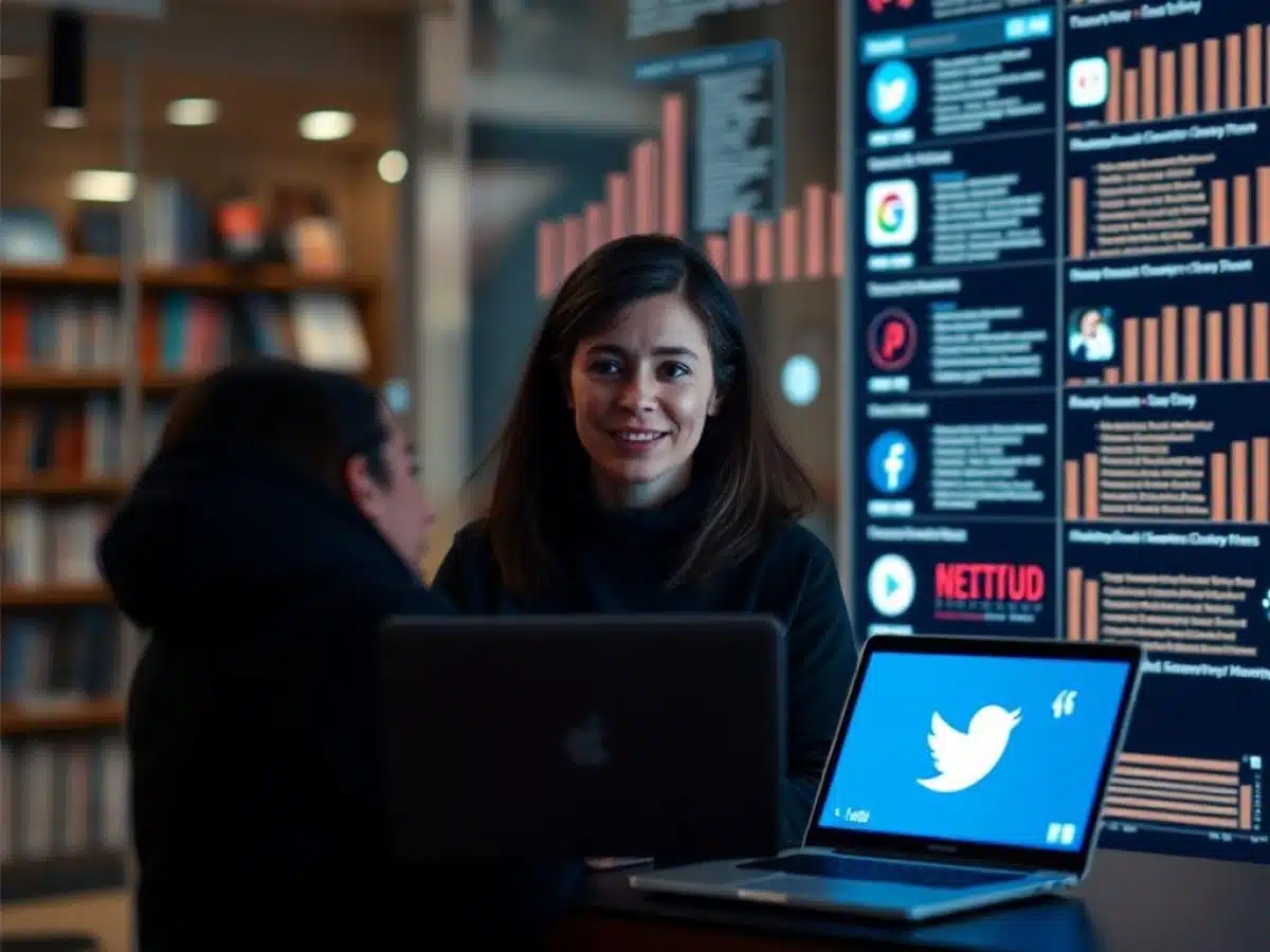 social media brand monitoring tools: image shows a girl on her laptop next to a social media like symbol