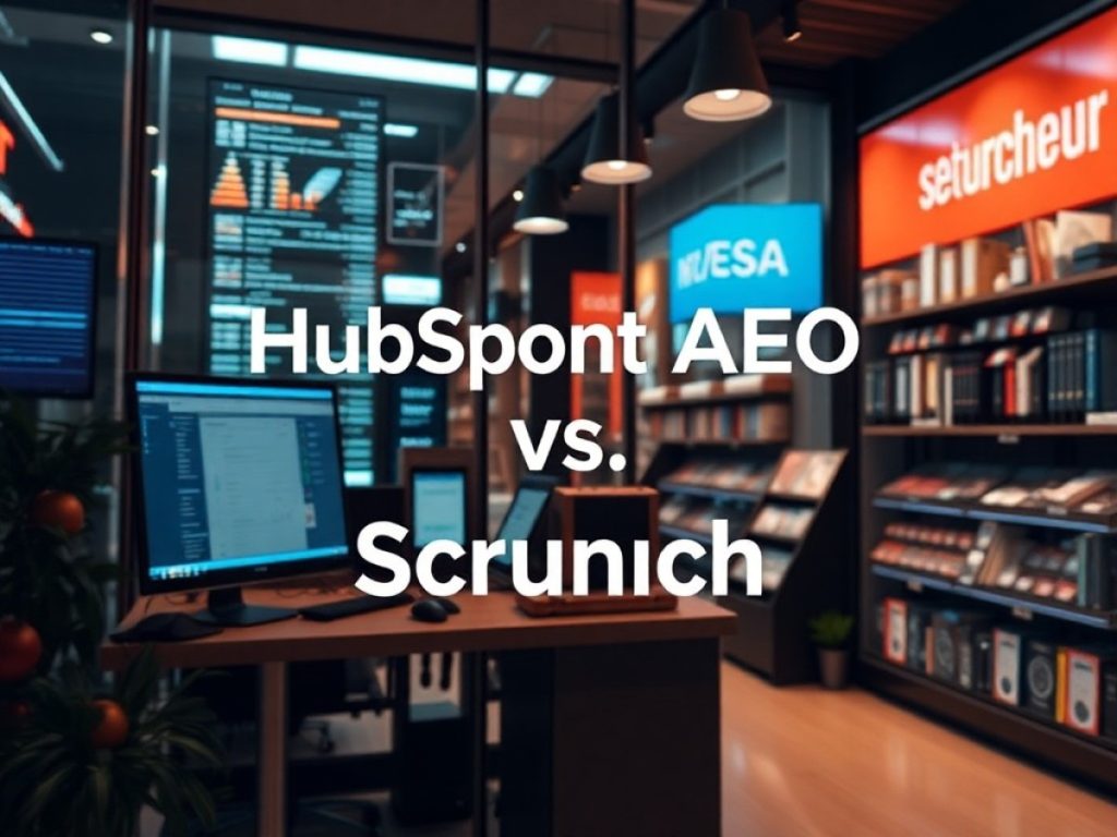 HubSpot and Scrunch AI logos appear in two separate green circles as a means of comparison
