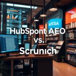 HubSpot and Scrunch AI logos appear in two separate green circles as a means of comparison