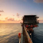 Industrial mining and oil extraction equipment in a landscape with investment infrastructure
