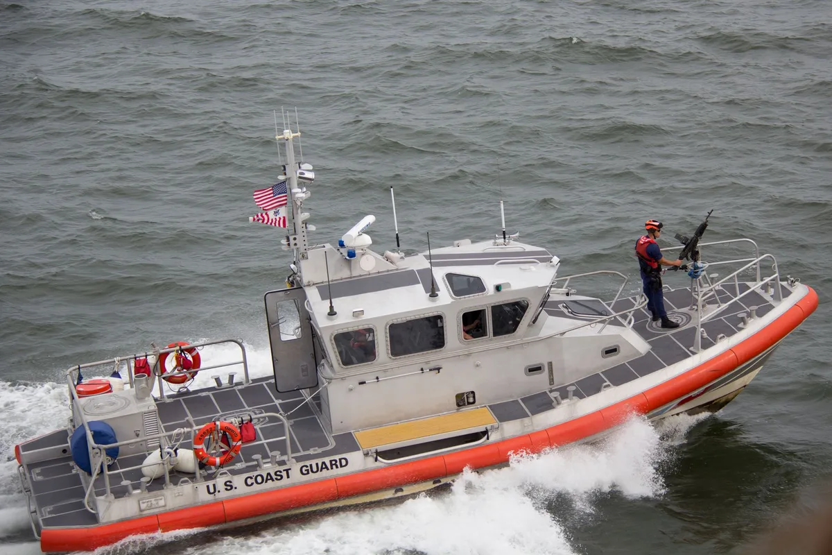Naval patrol vessel enforcing maritime blockade in international waters