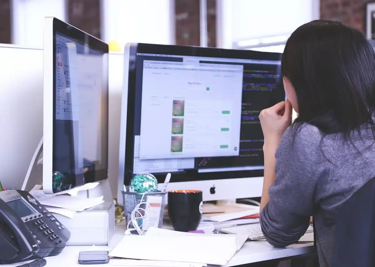 Business professional reviewing marketing budget allocation and ROI metrics