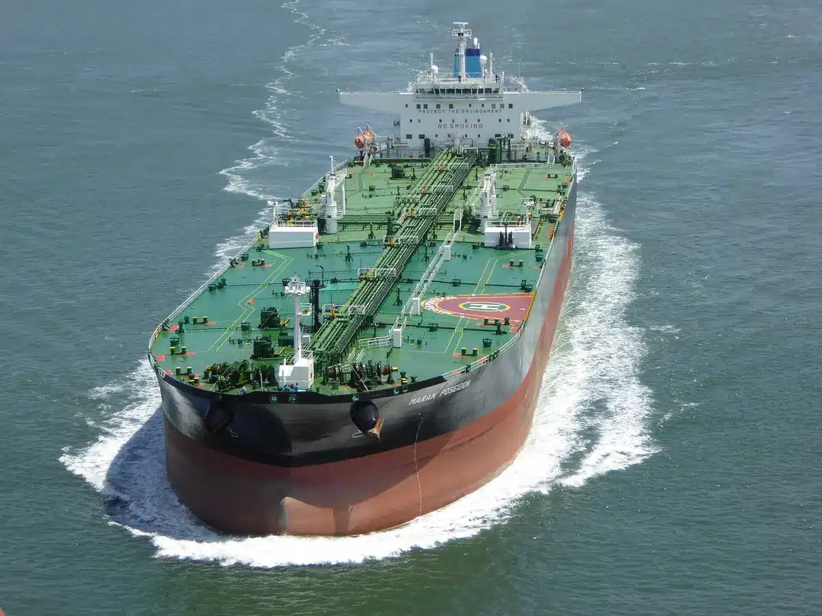 Aerial view of tankers transiting the Strait of Hormuz