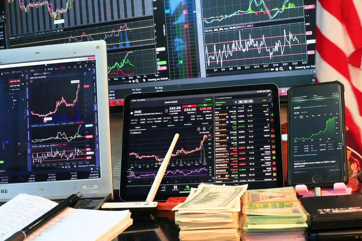 Trading floor screens showing halted futures and volatility alerts
