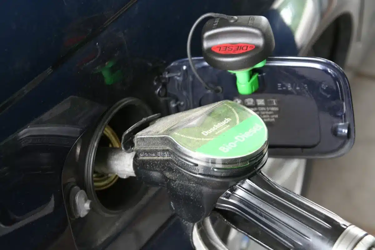 Close-up of a diesel pump with price display reflecting rising fuel costs
